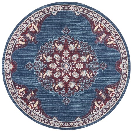 Safavieh 6 ft. 7 in. x 6 ft. 7 in. Brentwood Power-Loomed Round Rug - Navy & Burgundy BNT867P-7R